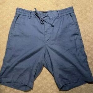 Men's Medium Vince Pull Up Tie Waist Linen M4892-2519 in Blue 9 in Inseam